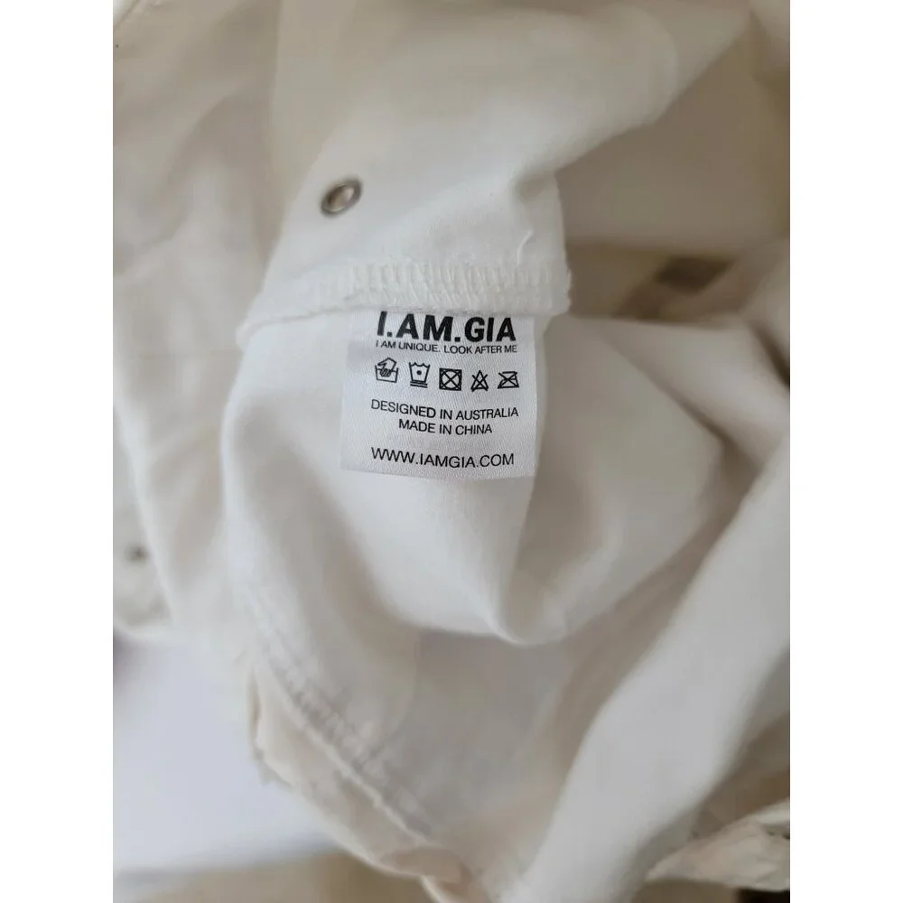I.AM.GIA. BLAZE Raw Hem High Waisted Cargo Streetwear Pants Cream Women’s Sz L - Picture 9 of 12